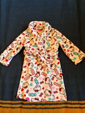Hello Kitty Cream Plush Kids Robe with Pink & Blue Accents